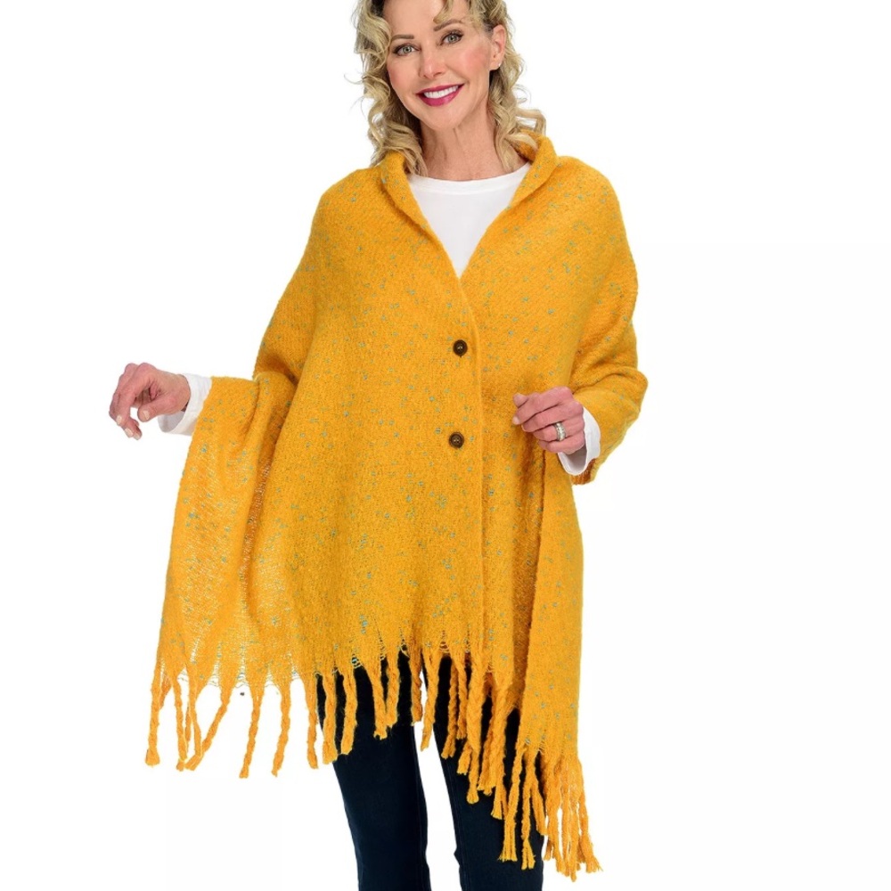 Women’s‎ Tahari Flecked Cozy Convertible Fringed Button Wrap
